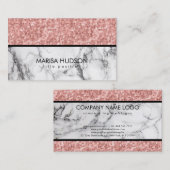 Schwarz-weißer Marmorrosa Rose Glitzer Visitenkarte (Vorne/Hinten)