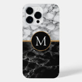 Schwarz-weißer Marmorstein für Monogramm iPhone Hülle (Rückseite)