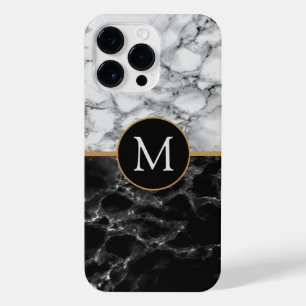 Schwarz-weißer Marmorstein für Monogramm iPhone 14 Pro Max Hülle