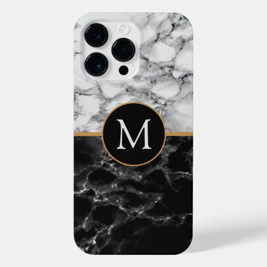 Schwarz-weißer Marmorstein für Monogramm iPhone Hülle (Rückseite)