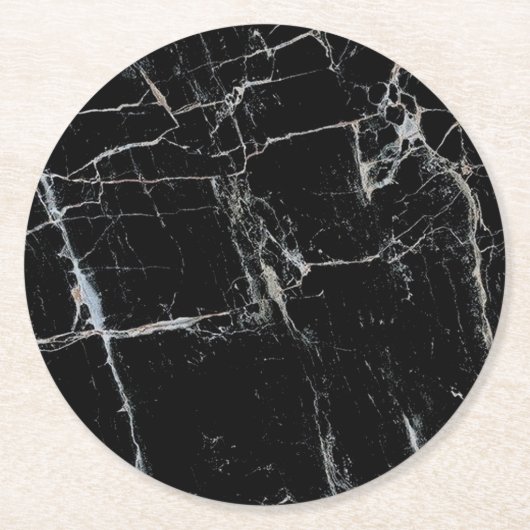schwarz-weißer Marmorstein Runder Pappuntersetzer (Vorderseite)