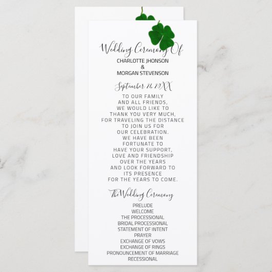 Schwarz-weißer Minimalismus Vier-Verbliebene Klee Programm (Vorne/Hinten)