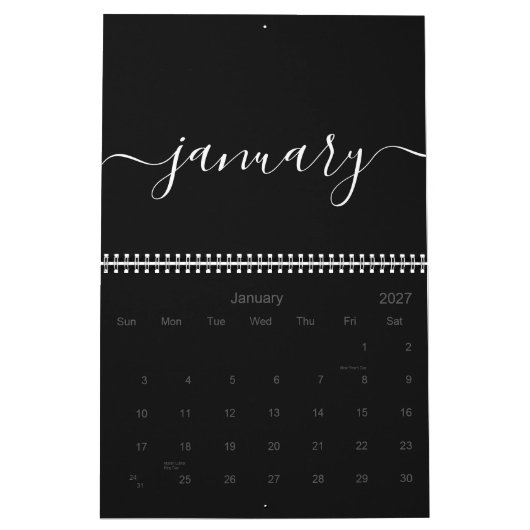 Schwarz-weißer Minimalist 2027 Kalender (Jan 2027)