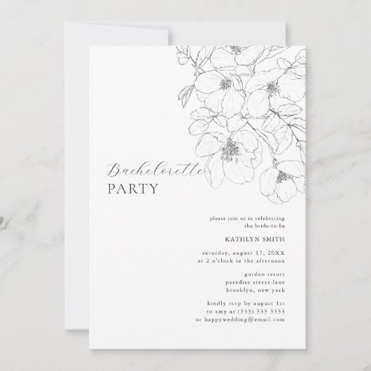Schwarz-weißer Minimalistischer Junggeselinnen-Abs Einladung (Vorderseite)