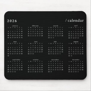 Schwarz-weißer minimalistischer Kalender 2026 Mousepad