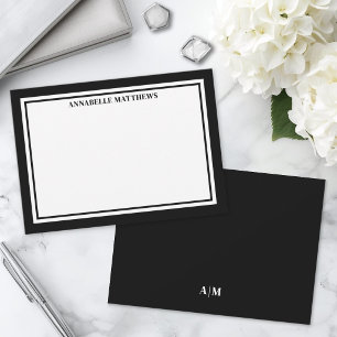 Schwarz-weißer minimalistischer Namensmonogramm Mitteilungskarte