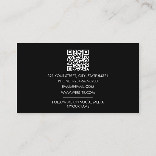 Schwarz-weißer Minimalistischer Script QR-Code Visitenkarte (Rückseite)