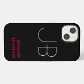 Schwarz-weißer Mit Monogramm Name iPhone Hülle (Rückseite (Horizontal))