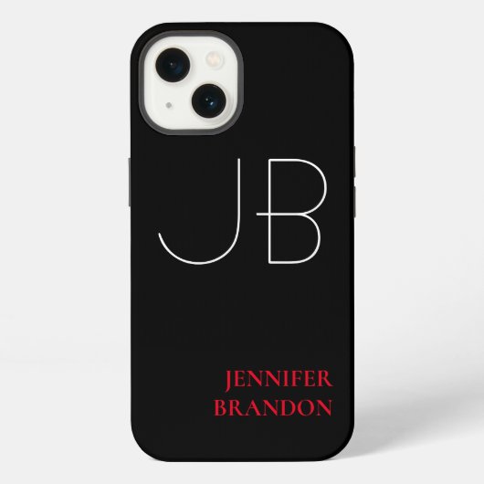 Schwarz-weißer Mit Monogramm Name iPhone Hülle (Rückseite)