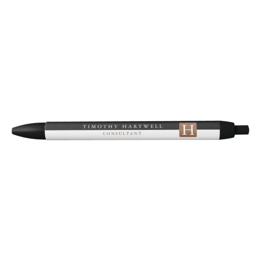 Schwarz | Weißer Mittelteil Fettmonogramm Kugelschreiber (Vorderseite)