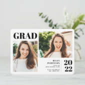 Schwarz-weißer, moderner 3 Foto Abschluss Einladung (Stehend Vorderseite)