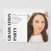 Schwarz-weißer, moderner 3 Foto Abschluss Einladung (Rückseite)