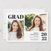 Schwarz-weißer, moderner 3 Foto Abschluss Einladung (Vorderseite)