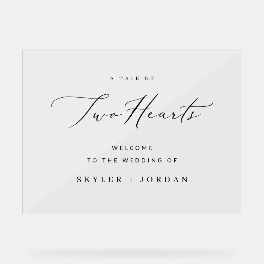 Schwarz-weißer moderner Minimal-Hochzeitsempfang Acrylschild (Vorderseite)