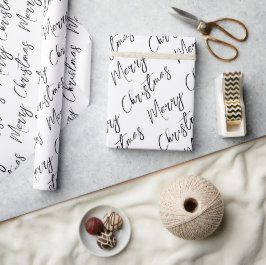 Schwarz-weißer moderner Schriftzug Frohe Weihnacht Geschenkpapier