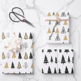 Schwarz-weißer, moderner Weihnachtsbaum Geschenkpapier Set