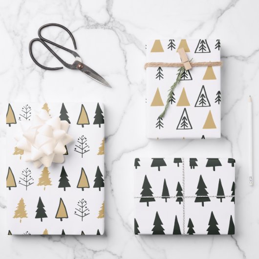 Schwarz-weißer, moderner Weihnachtsbaum Geschenkpapier Set (Vorderseite)