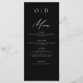 Schwarz-weißer Monogram Elegant Wedding Empfang Menükarte (Vorderseite)