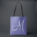 Schwarz-weißer Monogram Letter Script Name Periwin Tasche<br><div class="desc">Ein stilvoller,  moderner Schwarzweiß-Monogramm-Initial-Skriptname auf einem trendigen periwinkle Hintergrund-Serviertablett. Modern und elegant.</div>