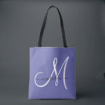 Schwarz-weißer Monogram Letter Script Name Periwin Tasche<br><div class="desc">Ein stilvoller,  moderner Schwarzweiß-Monogramm-Initial-Skriptname auf einem trendigen periwinkle Hintergrund-Serviertablett. Modern und elegant.</div>