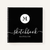 Schwarz-weißer Monogram Name Simple Modern Sketchb Notizblock (Vorderseite)