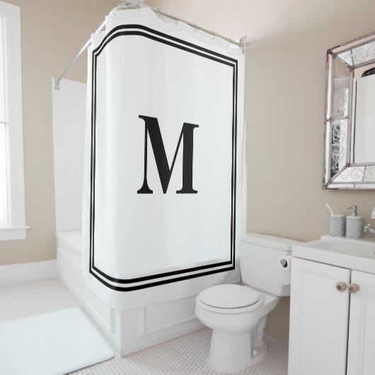 Schwarz-weißer Monogramm anfänglicher Individuelle Duschvorhang (Beispiel)