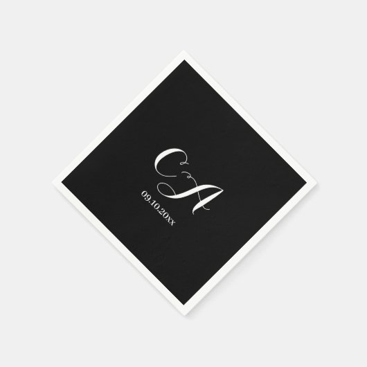 Schwarz-weißer Monogramm-Geburtstag Serviette (Ecke)