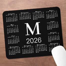 Schwarz-weißer Monogramm-Kalender 2026 Mousepad