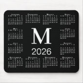 Schwarz-weißer Monogramm-Kalender 2026 Mousepad (Vorne)
