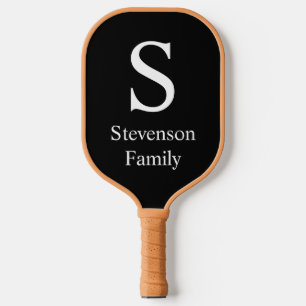 Schwarz-weißer Monogramm Name Familie Personalisie Pickleball Schläger