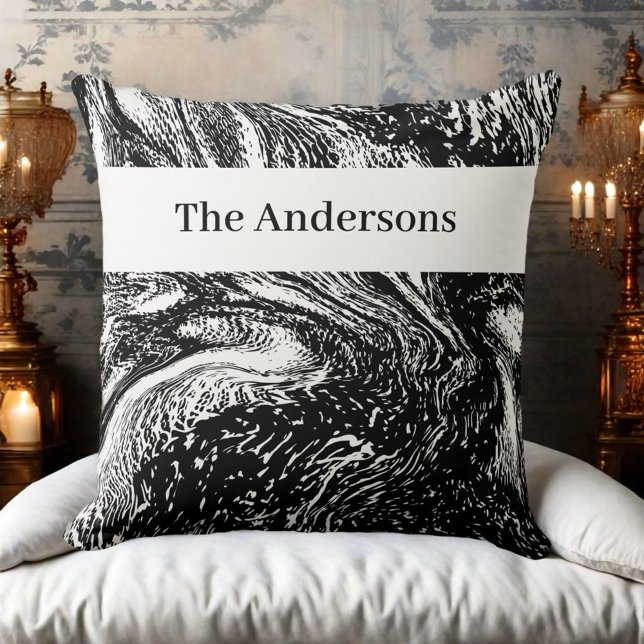 Schwarz-weißer Monogramm-Name Marmor abstrakte Lin Kissen (Von Creator hochgeladen)