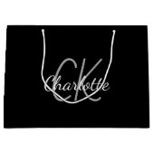 Schwarz-weißer Monogramm-Name modern Große Geschenktüte (Vorderseite)