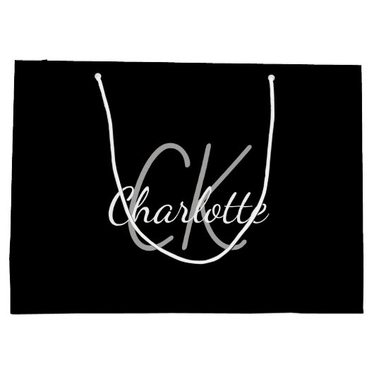 Schwarz-weißer Monogramm-Name modern Große Geschenktüte (Rückseite)