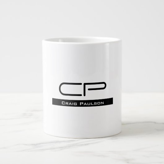 Schwarz-weißer Monogramm Name Modern Schlicht einf Jumbo-Tasse (Vorderseite)