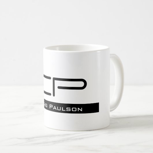 Schwarz-weißer Monogramm Name Modern Schlicht einf Kaffeetasse (VorderseiteRechts)