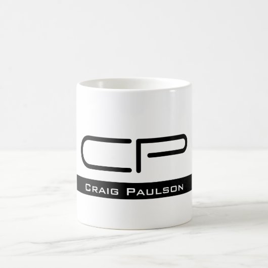 Schwarz-weißer Monogramm Name Modern Schlicht einf Kaffeetasse (Mittel)