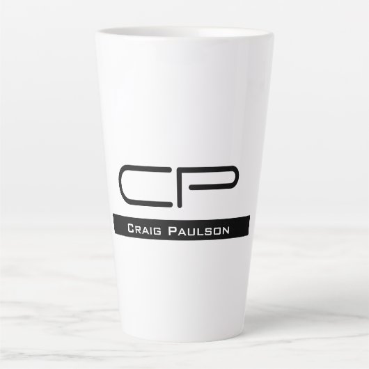 Schwarz-weißer Monogramm Name Modern Schlicht einf Milchtasse (Vorderseite)