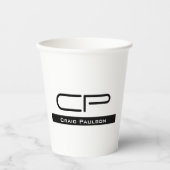 Schwarz-weißer Monogramm Name Modern Schlicht einf Pappbecher (Vorderseite)