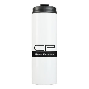 Schwarz-weißer Monogramm Name Modern Schlicht einf Thermosbecher