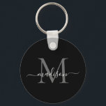 Schwarz-weißer Monogrammname Elegante Modernes Skr Schlüsselanhänger<br><div class="desc">Einfache Schwarz-weiße Monogram Elegant Moderner Script-Schlüsselanhänger</div>
