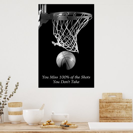 Schwarz-weißer Motivierend Basketball-Sport Poster (Küche)