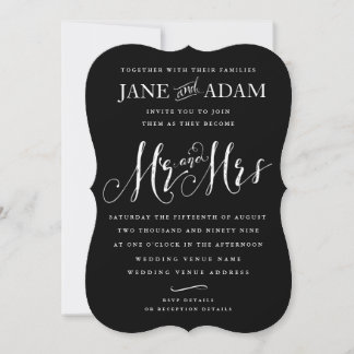 Schwarz-weißer Mr. & Mrs. Typografy Wedding Einlad Einladung