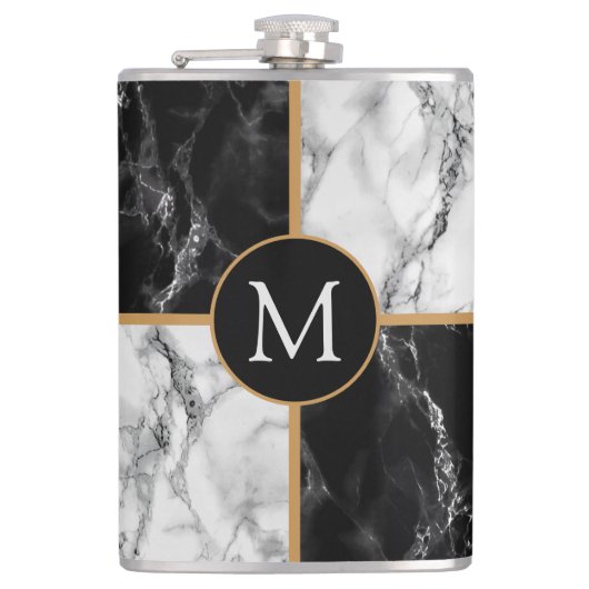 Schwarz-weißer Murmelflasche mit individueller Sch Flachmann (Vorderseite)