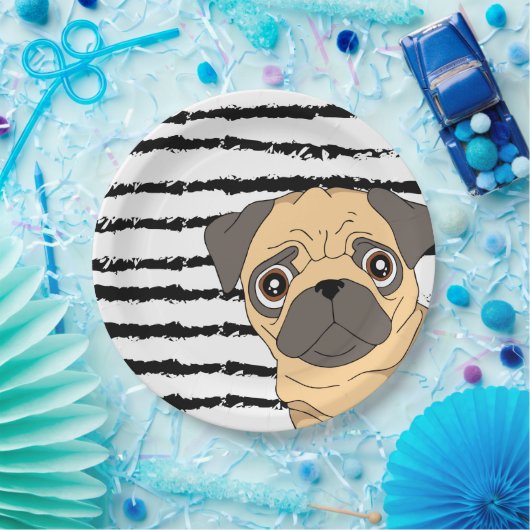 Schwarz-weißer Musterentwurf für Mops Pappteller (Party)