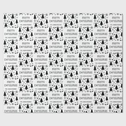 Schwarz-weißer Name der Familie Geschenkpapier (Flach)