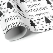 Schwarz-weißer Name der Familie Geschenkpapier (Rolleneckpunkt)