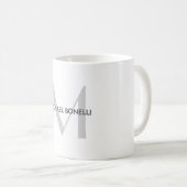 Schwarz-weißer Name der grauen Monogramm Kaffeetasse (VorderseiteRechts)