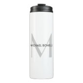 Schwarz-weißer Name der grauen Monogramm Thermosbecher (Vorderseite)