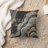 Schwarz-weißer Name des Gold Agate Hochzeitdatums Kissen (Decke)