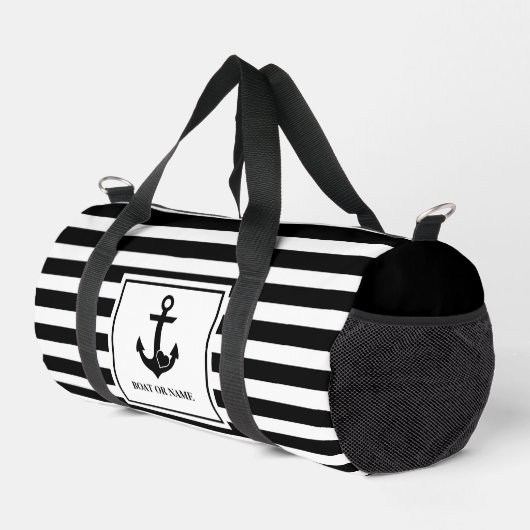 Schwarz-weißer Name des Schiffes des Schiffes Duffle Bag (Rechte Ecke)